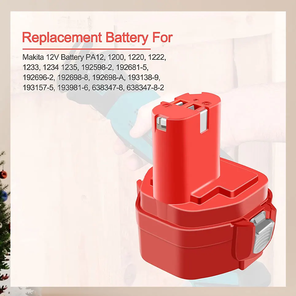 

2022 12V 12800mAhcompatible with Makita 12Vbattery 1220 1222 1233 1200 1201 192598-2 PA12, 6213d 6217d 6227d 6313d, NiMH battery