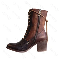 2020 new women winter outdoor lace up ankle boots ladies square heel pu boot plus size 35 43 casual booties woman zapatos mujer