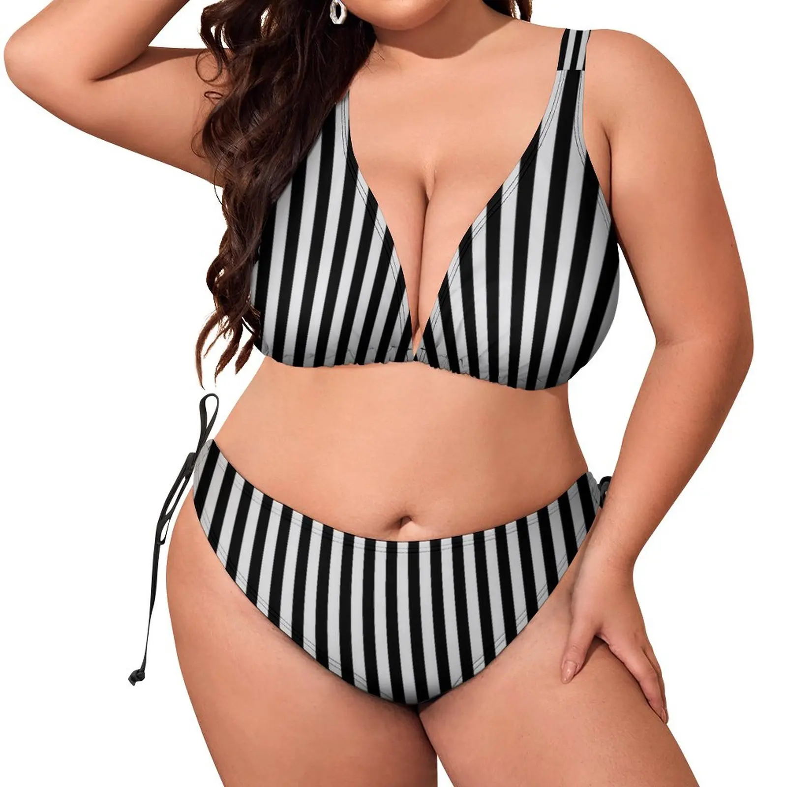 

Black White Striped Bikini Swimsuit Push Up Vertical Stripes Bikinis Set Sweet Swimwear Women Print Swimsuits Beachwear Gift