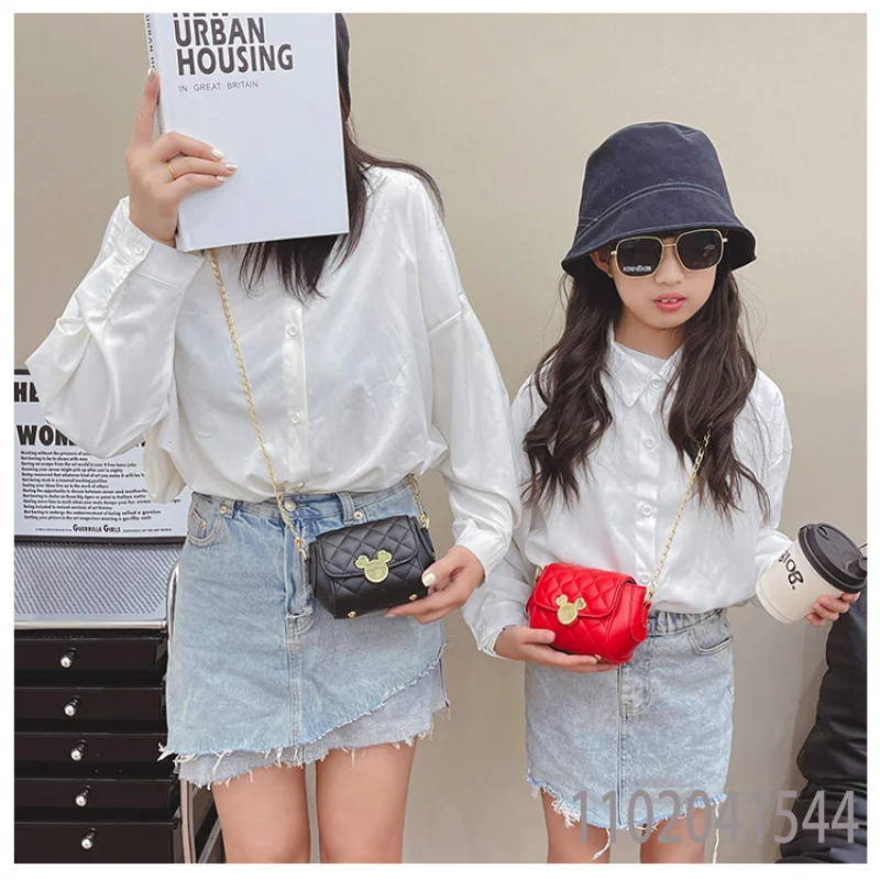 Disney Mickey Shoulder Bag for Girls Women with Chain Cartoon Solid Color Crossbody Bag Large Capacity Shopping Bag