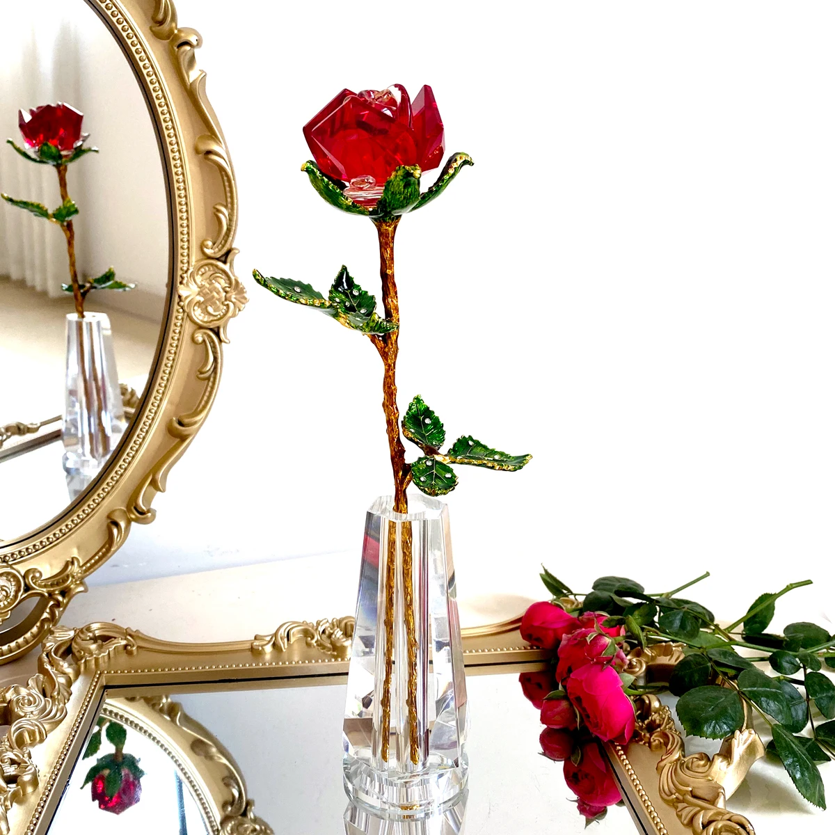 Кристалл Стекло розы фигурки Ремесло Свадьба День Святого Валентина сувениры подарки Украшение стола украшения подарки в штучной упаковке (4 вида цветов)
