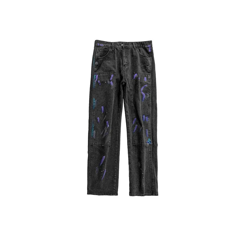 Cotton Graffiti Jeans Men Fashion Retro Baggy Casual Straight Jeans Men Streetwear Loose Hip-hop Denim Pants Mens Trousers M-2XL