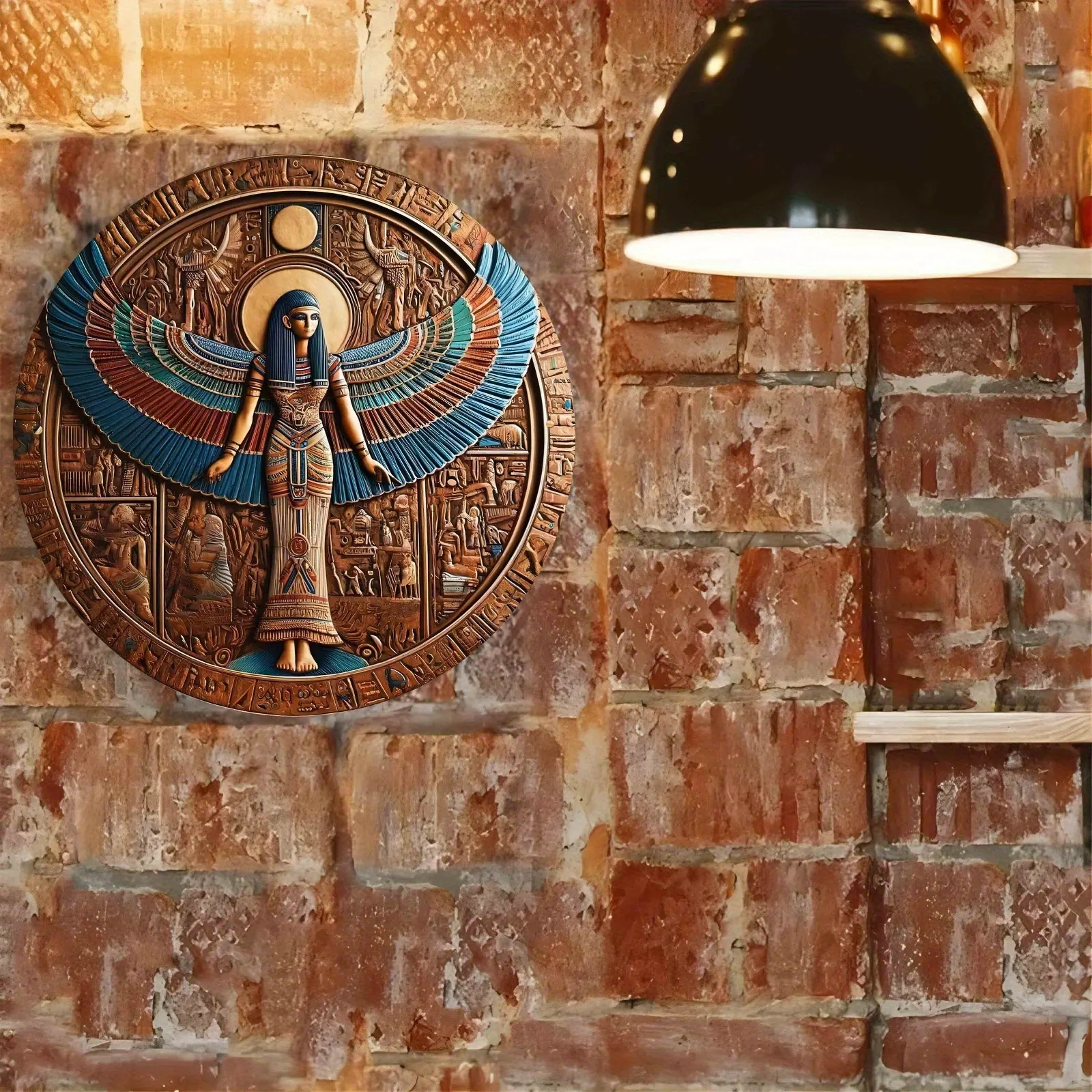 Постер из алюминия Wing Guardian для египетской богини Круглый 2D Настенный декор 8