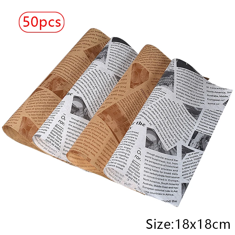 

50 шт. маслостойкая вощеная бумага для пищевых продуктов, оберточная бумага для хлеба, сэндвичей, бургеров, картошки фри, коврик, вощеная бумага, смазанная бумага, Новинка