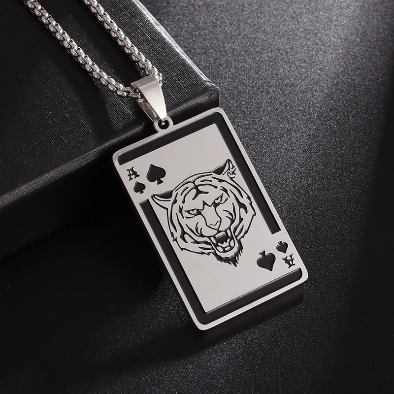 

Fashion Punk Style Tiger Head Square Brand Stainless Steel Pendant Necklace for Men Women Simple Hip-Hop Jewelry Animal Necklace