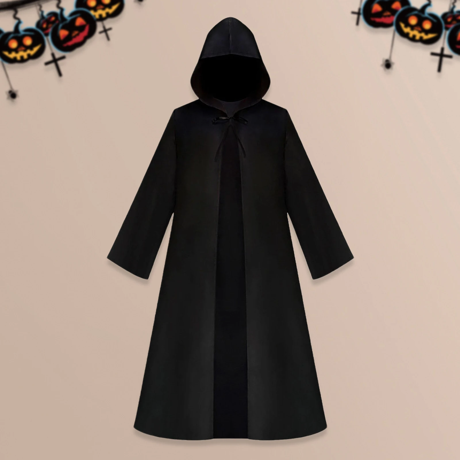 

Drawstring Long Sleeve Cape Solid Color Women Basic Hooded Capes Vintage Style Grim Reaper Cape Front Open for Halloween Party