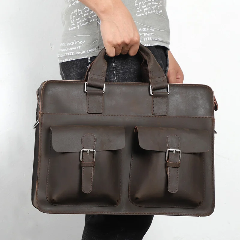 

Vintage Crazy Horse Leather Handbag Messenger Bag Men's Genuine Leather Briefcase Male Laptop Bag Men Business Travel Bags