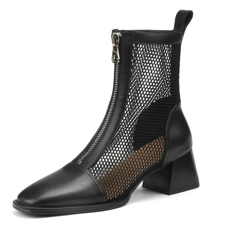 

2022 Summer Boots Woman Genuine Leather Zipper Ladies Pumps High Heels Basic Shoes Woman Black Beige Size 41 42