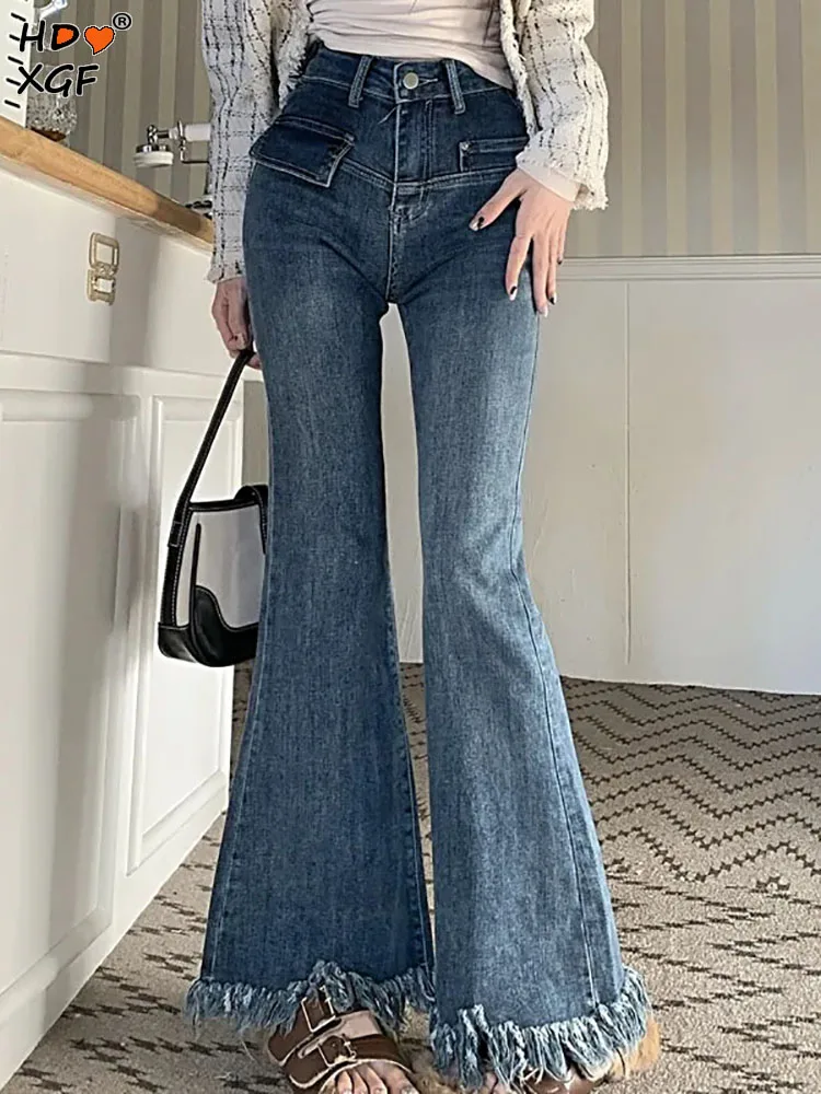 

Джинсы женские прямые с бахромой, винтажные брюки из денима с высокой талией, на пуговицах, свободные расклешенные штаны, уличная одежда, весна-осень