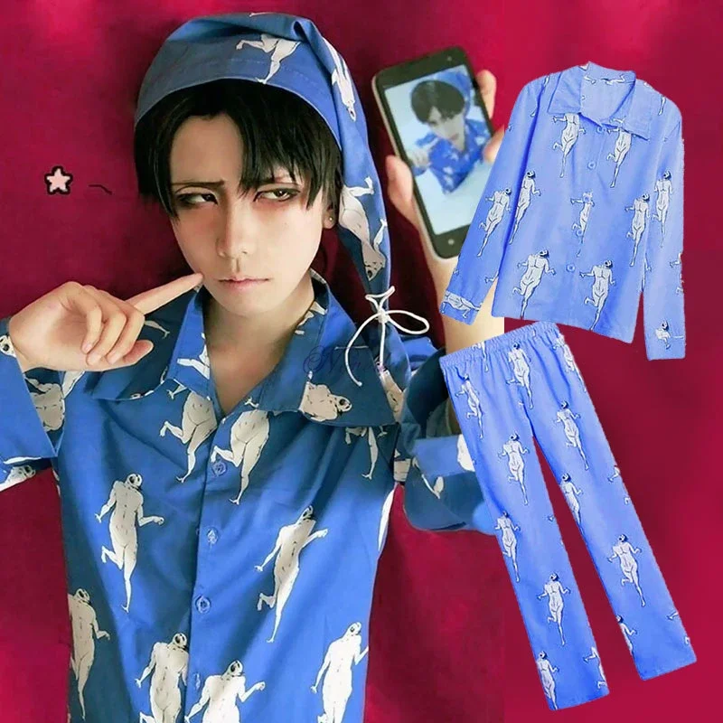 

Anime Attack on Titan Levi Pajamas Sleepwear Shingeki No Kyojin Cosplay Costume Adult Pyjamas Pijamas Shirt Pants With Hat