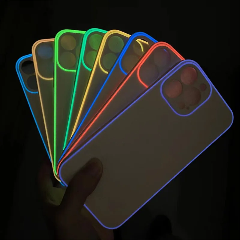 

Luxury Night Light Luminous Phone Case For iPhone 14 13 12 11 Pro Max X XR XS Max 7 8 14 Plus Soft Silicone Fluorescent Cover
