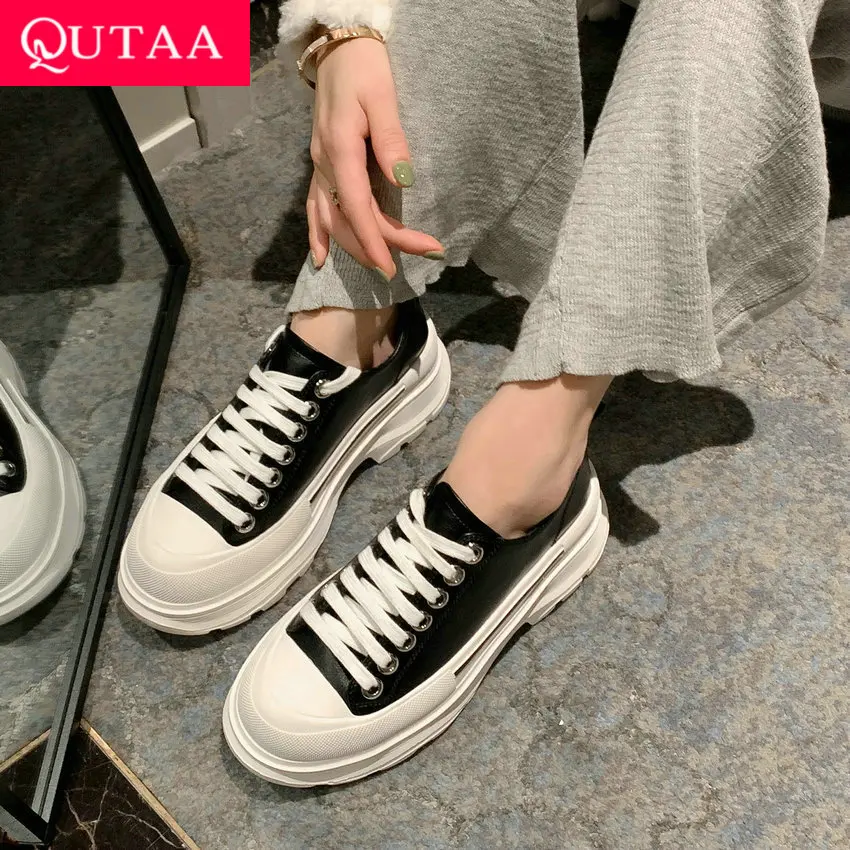 QUTAA 2023 Women Sneakers Students Sports Shoes Causal Lace-Up Genuine Leather Four Season Platforms  Shoes Woman Size 35-40