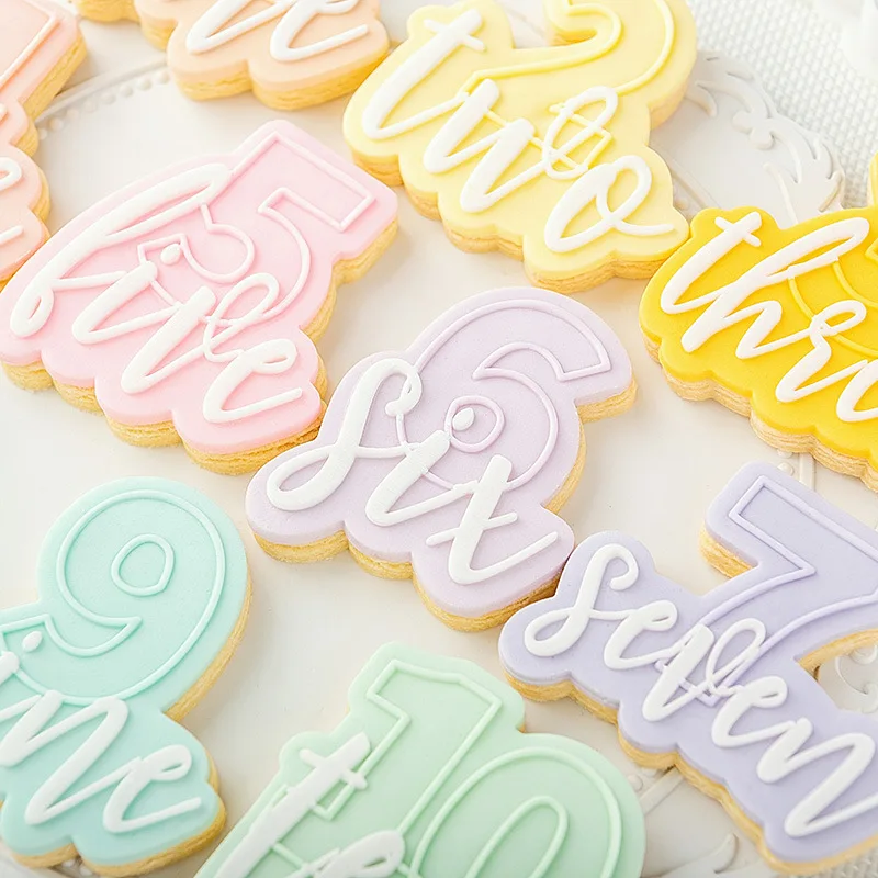

Baby Birthday Letter Number Cookie Cutters and Stamps Acrylic 3D Baby Shower Fondant Biscuit Pastry Baking Tools Cake Decorating