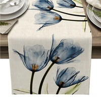 blue tulip table runner for wedding hotel party table runners modern cake floral tablecloth home decoration chemin de table