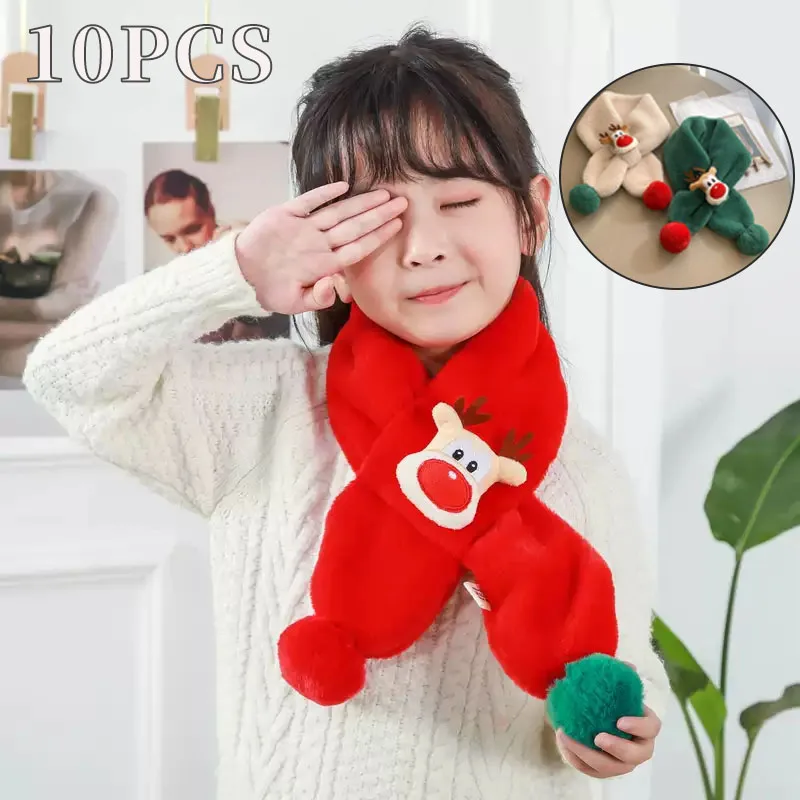 Рождественский Шарф С Рисунком Оленя Для Детей Зимний Теплый Плюшевый Полиэстер