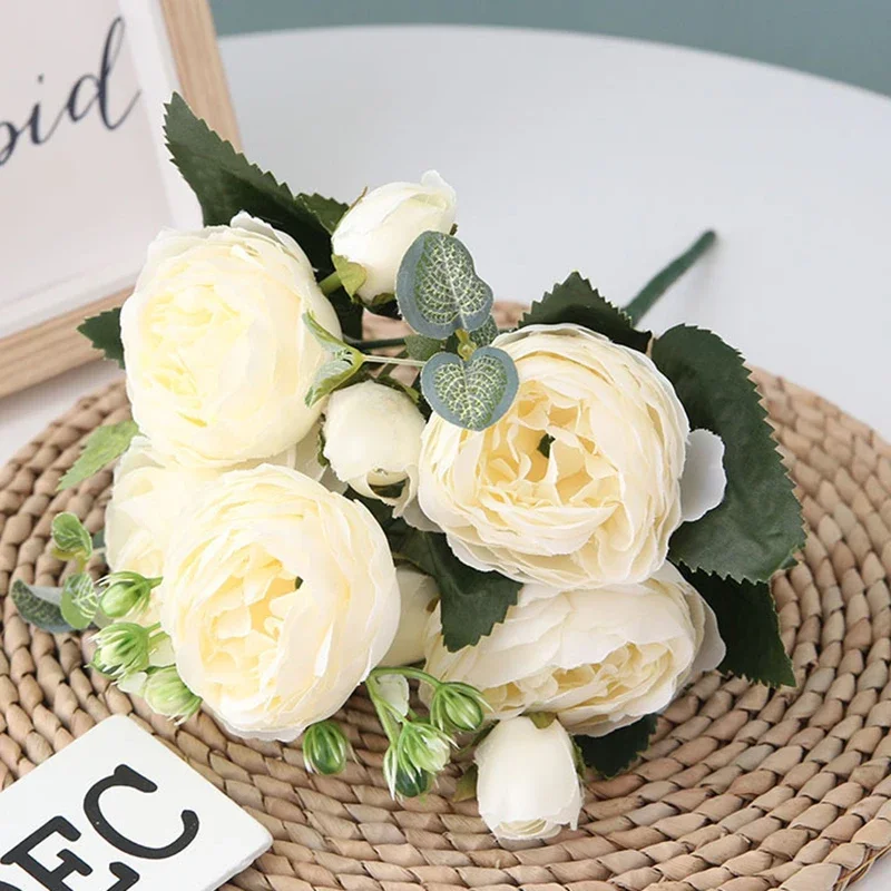 

Искусственные розовые шелковые пионы, букет 30 см