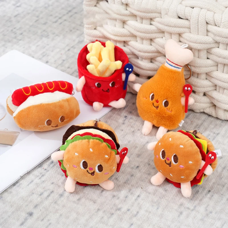 

10cm Hamburg Hot Dog Chicken Leg Keychain Pendant Decoration Plush Stuffed Doll Toy Kids Gift
