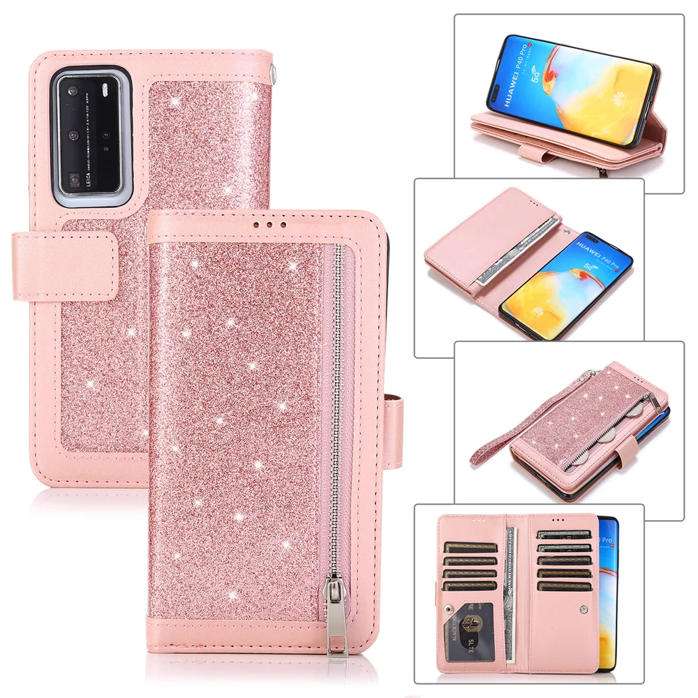 

Luxury Flip Bling Phone Case For Huawei P20 P20Pro P20Lite P30Pro P30Lite P30 P40 Pro Glitter Leather Wallet Stand Cover