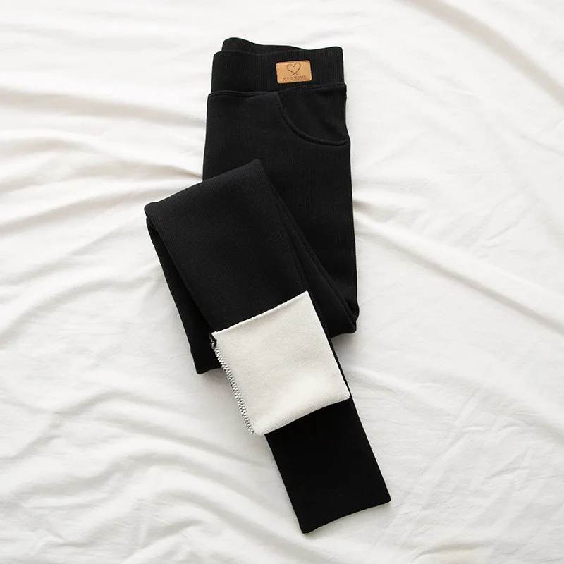 Autumn and Winter Plus Velvet Leggings Lamb Velvet Thickened Outer Wear Thread Thin Pockets High Waist Warm Cotton Trousers