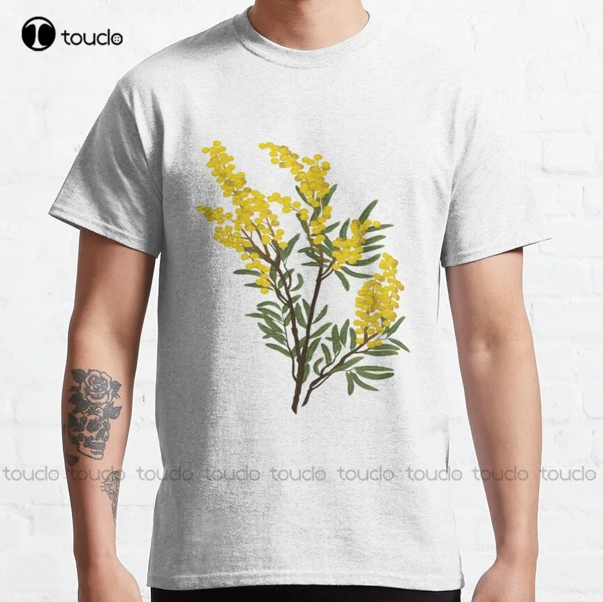 

Golden Wattle Native Australian Flower Classic T-Shirt Vintage Flower Pattern White Shirts For Women Xs-5Xl Custom Gift Unisex