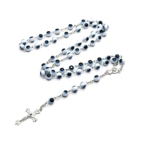 turkish blue eyes cross rosary necklace christian jewelry hanging pendant for women men sweater decoration accessory charm gift
