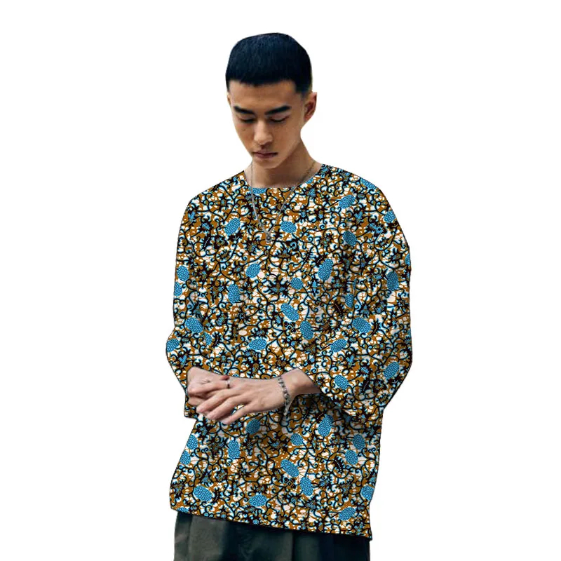 

Elegant 3/4 Sleeves Men's Shirt Modern Design Nigerian Outfit Loose Style Tops O Neck Wedding Wear Customized