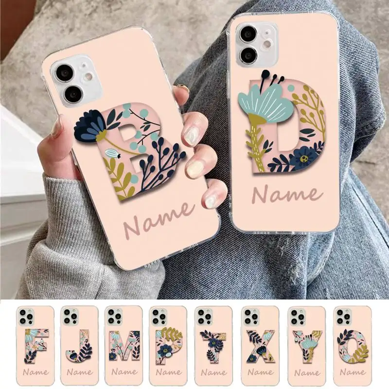 

Flowers Diy Custom Capital Letters Name Phone Case for iPhone 11 12 13 Mini Pro Max 8 7 6 6S Plus X 5 SE 2020 XR XS Case shell