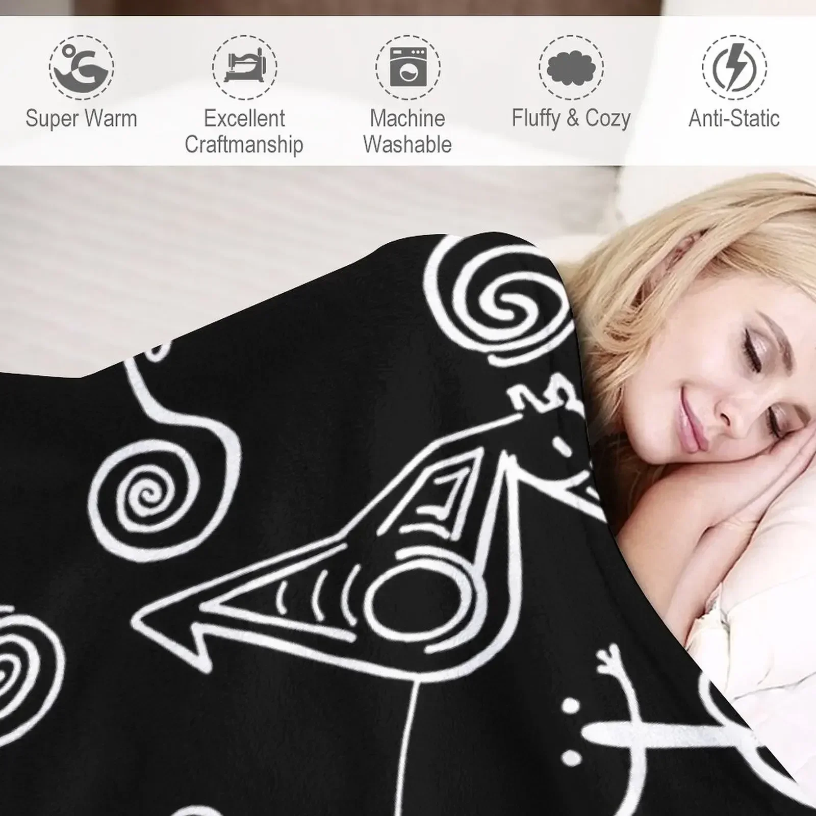 Тайно-символы | Черно-белое одеяло Taino Art большое многоцелевое покрывало одеяла