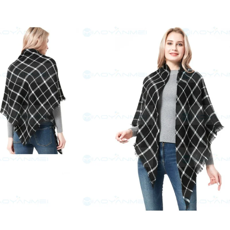 Зимний шарф 2024 женский двусторонний цветной сетчатый из искусственного кашемира