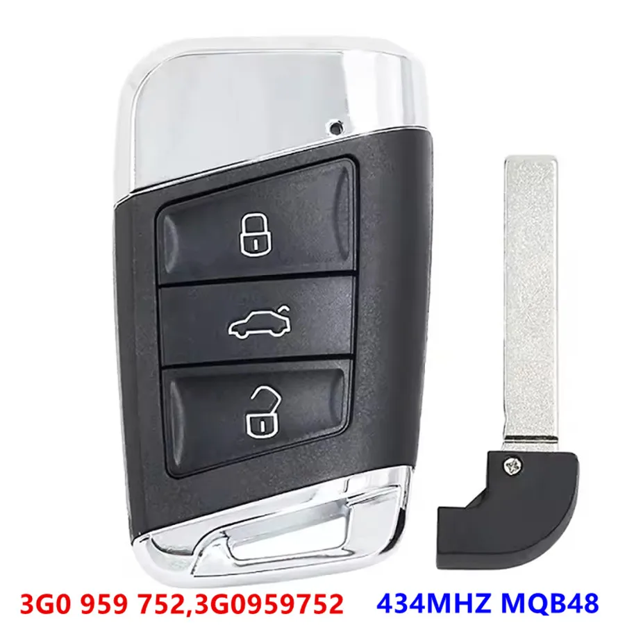 

Запасной смарт-ключ KEYECU MQB без ключа 434 МГц с чипом ID48 для Volkswagen Passat B8 Arteon 2015-2019 3G0 959 752