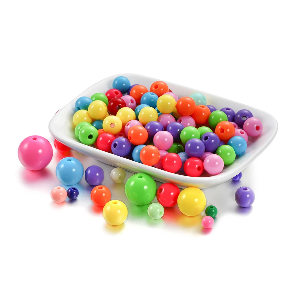 

10-200pcs 6-20mm Candy Color Acrylic Round Beads Loose Spacer Bead For DIY Jewelry Making Handcraft Finding Supplies Accessories