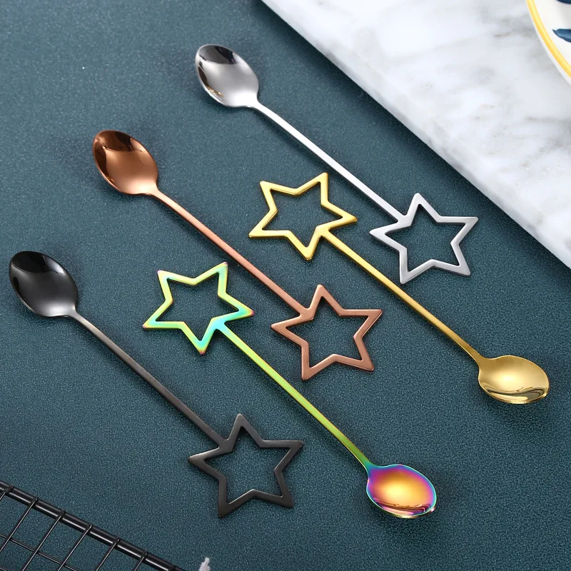 

Coffee Scoop Stainless Steel Coffee Spoon Creative Five-pointed Star Spoon Ice Cream Tea Stirring Spoons Kids Birthday Gift
