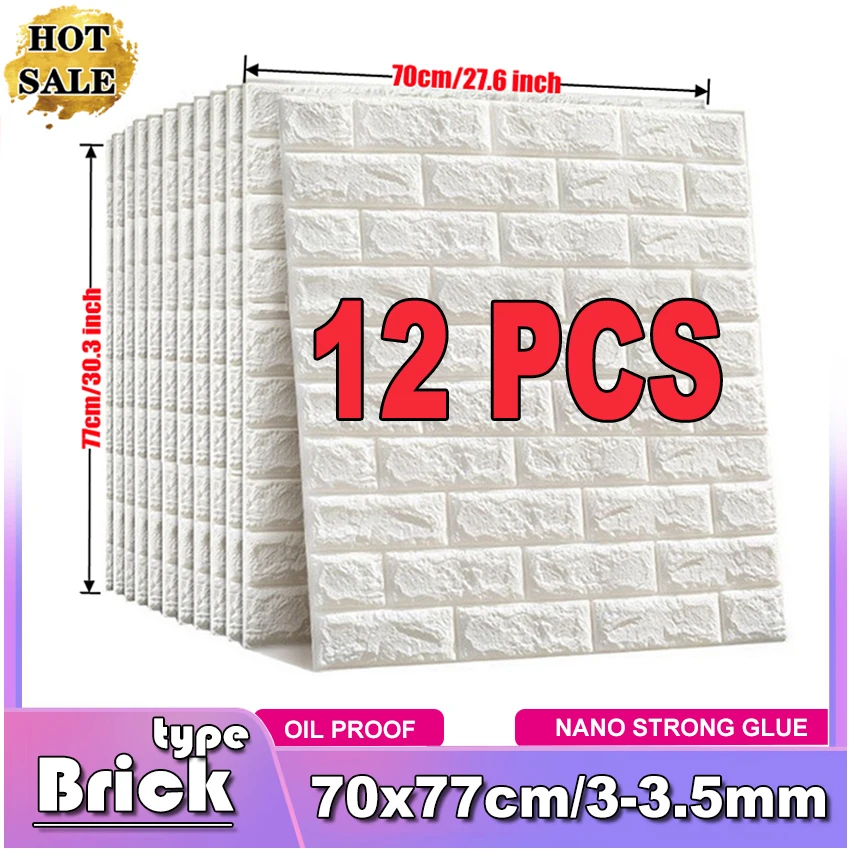 

5/10/12 Pieces 3D Wall Papers Waterproof Self-adhesive Decor Foam Wall Sticker Paper for Living room Kids Bedroon Study Office