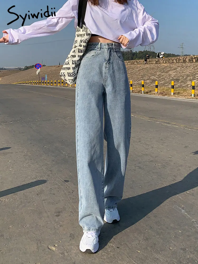 

Syiwidii Wide Leg Jeans for Women Bottom Baggy Denim Pants High Waist Full Length Clothing Trousers Vintage Streetwear 2022 New