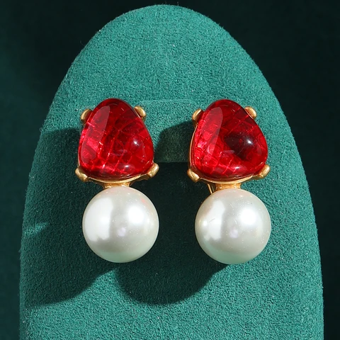 LOVE GREEN LIVE GREEN Серьги-капельки из красного стекла