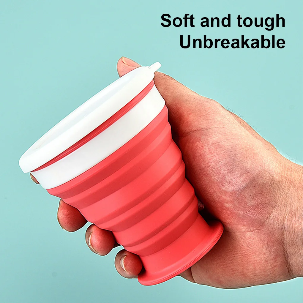 

200ml Portable Folding Cup With Lid Silicone Retractable Water BottleTelescopic Collapsible Drinking Cup Outdoor Travel Cup