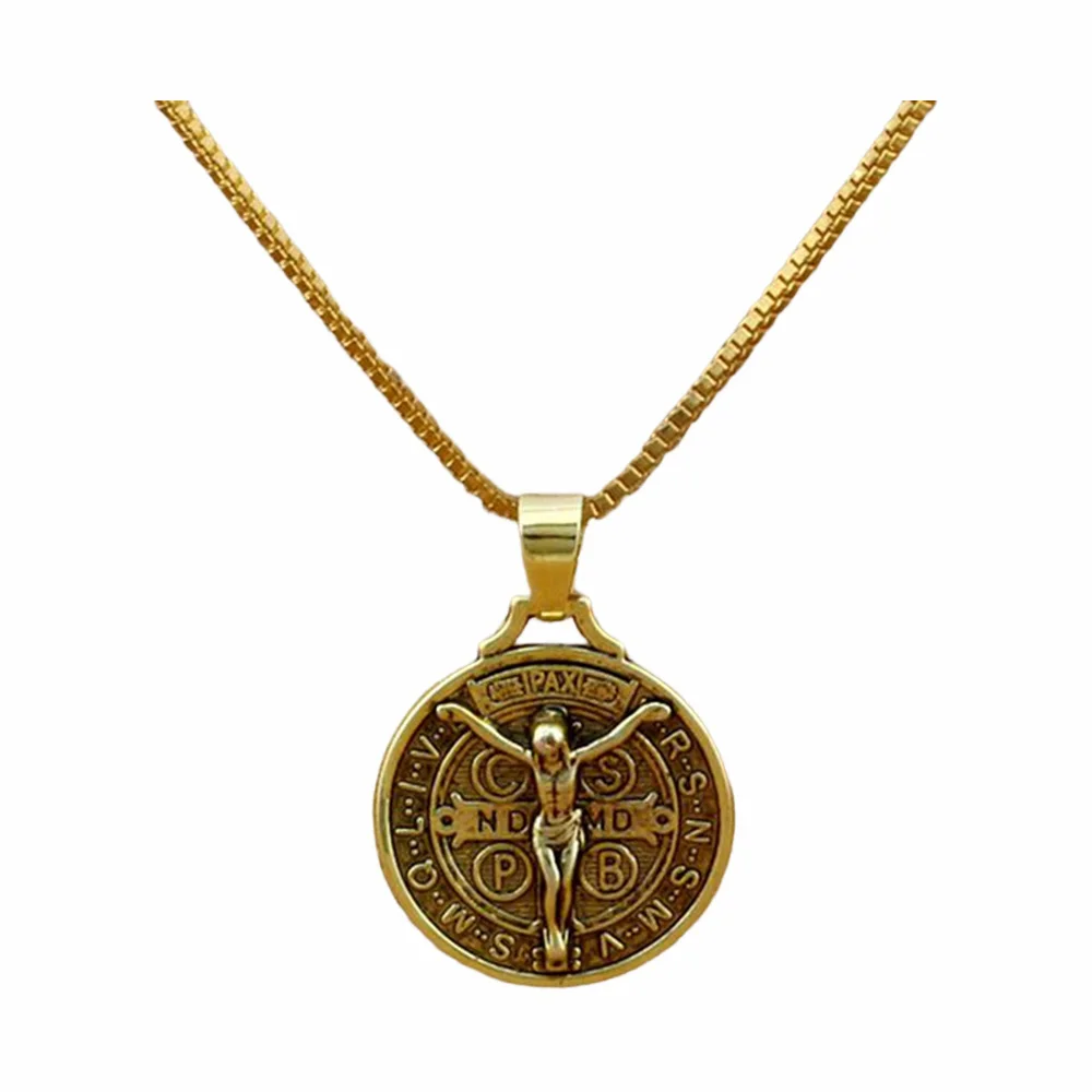

20Pcs Ancient Gold Pieces OF Saint Jesus Benedict Nursia Patron Medal Cross Pendant Religious Necklace