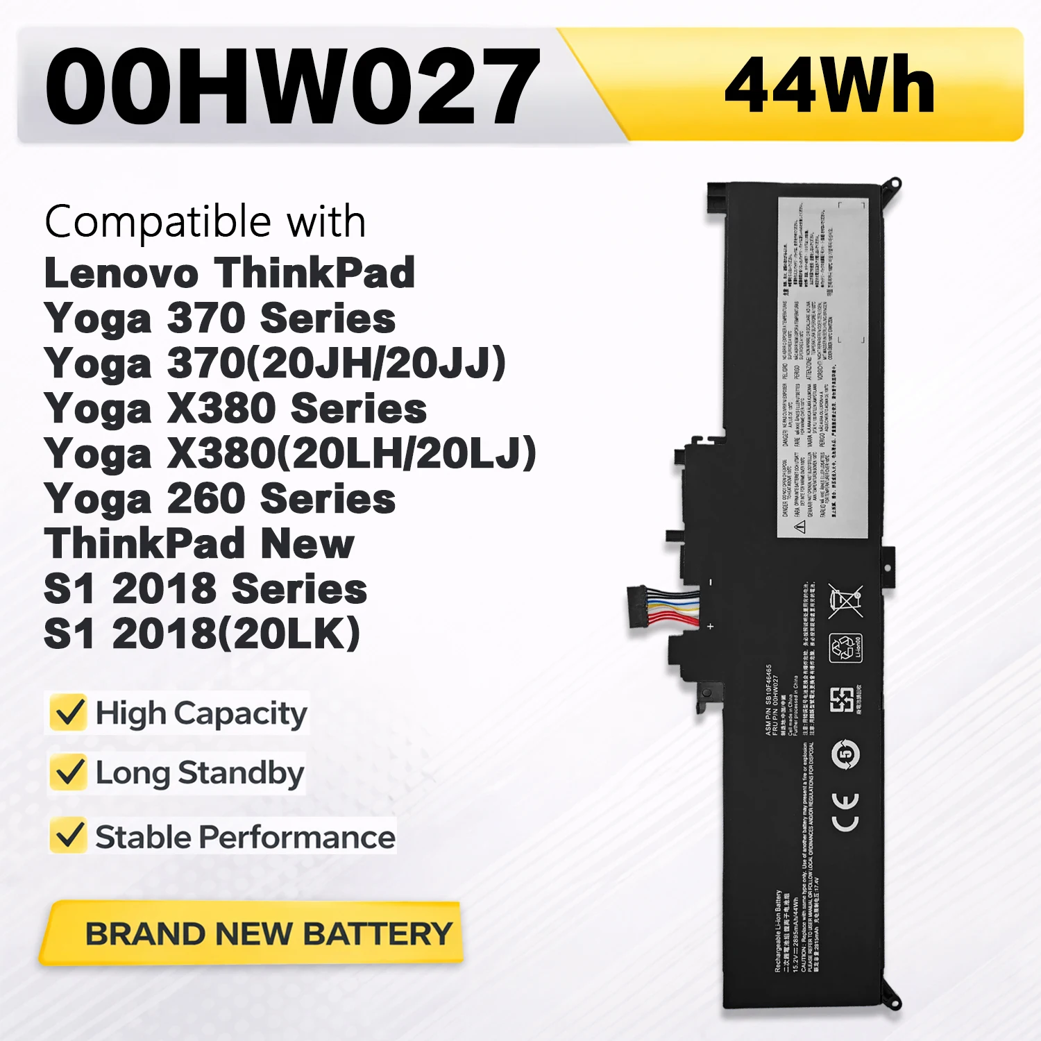 Фото Аккумулятор PowerHub 00HW027 01AV433 для ноутбуков Lenovo ThinkPad X380 Yoga 260 370 X380 Series SB10K97590 01AV434 44WH №1