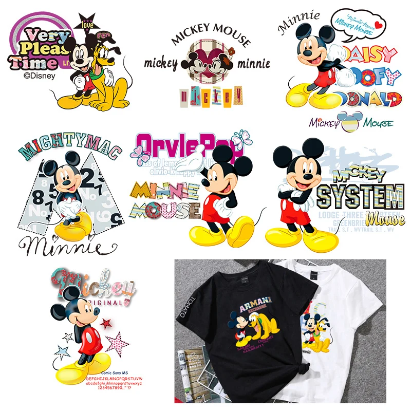 

Mickey Mouse Disney Anime Iron-on Transfers for Clothing Patches Diy Minnie Clothes Stick On T Shirts Heat Transfer Stickers