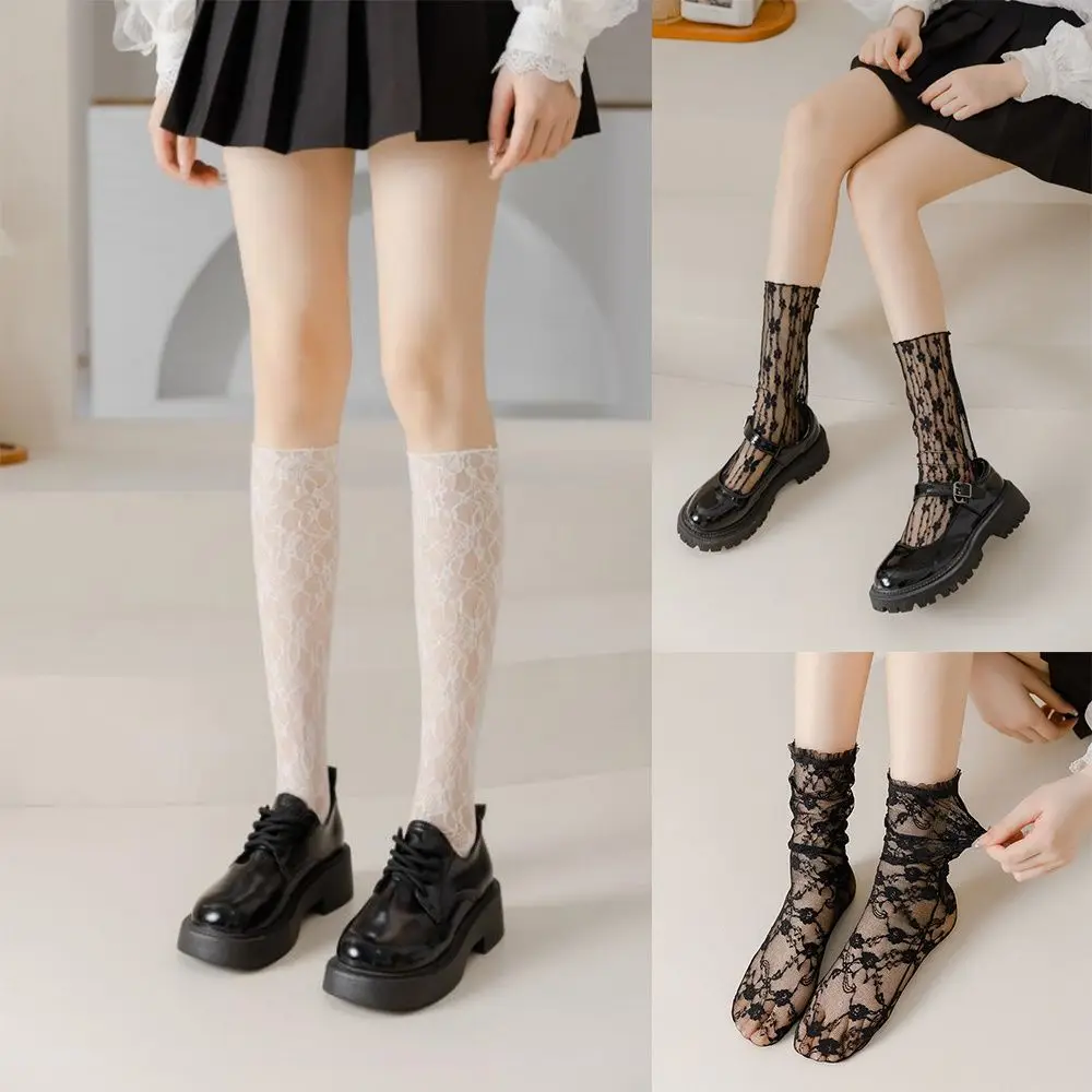 

Women Medium tube Hollow Out Breathable Mesh Nets Socks Lace Solid Sock Calf socks Fishnet Socks