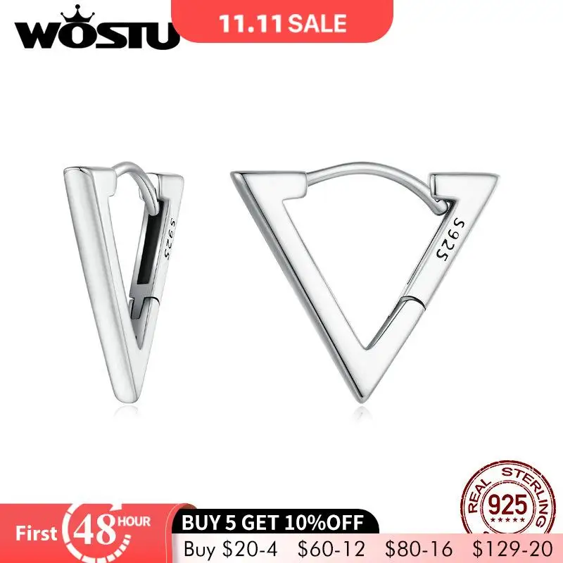 

WOSTU 925 Sterling Silver Simple Triangle Earrings For Women Euro Simple Geometric Style Ear Clips Wedding Party Jewelry Gift