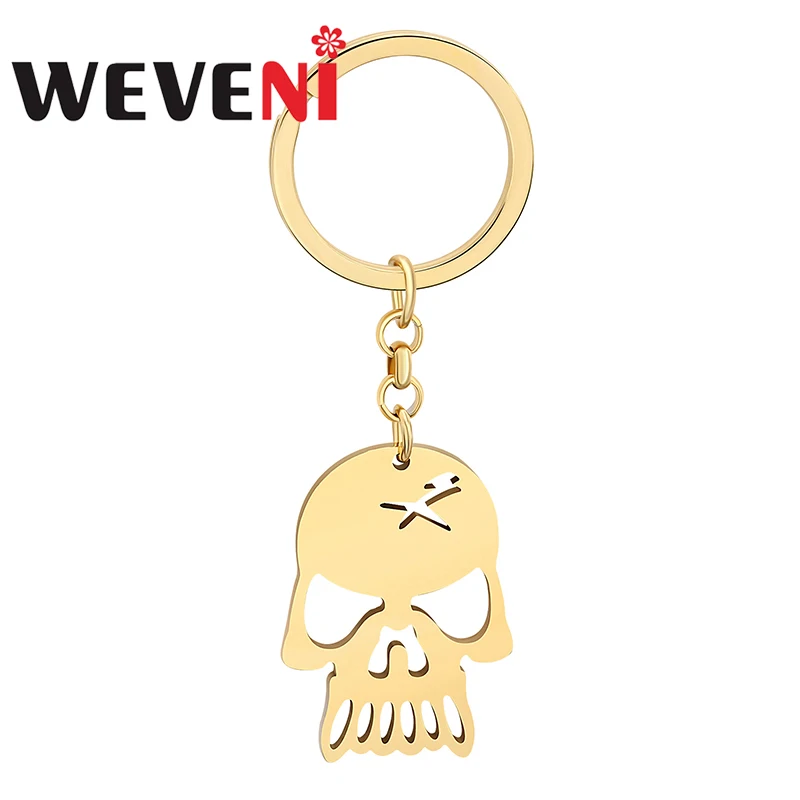 

WEVENI Halloween Stainless Steel Gold-plated Skeleton Keychains Car Key Handbag Accessories Charms Gifts Jewelry For Women