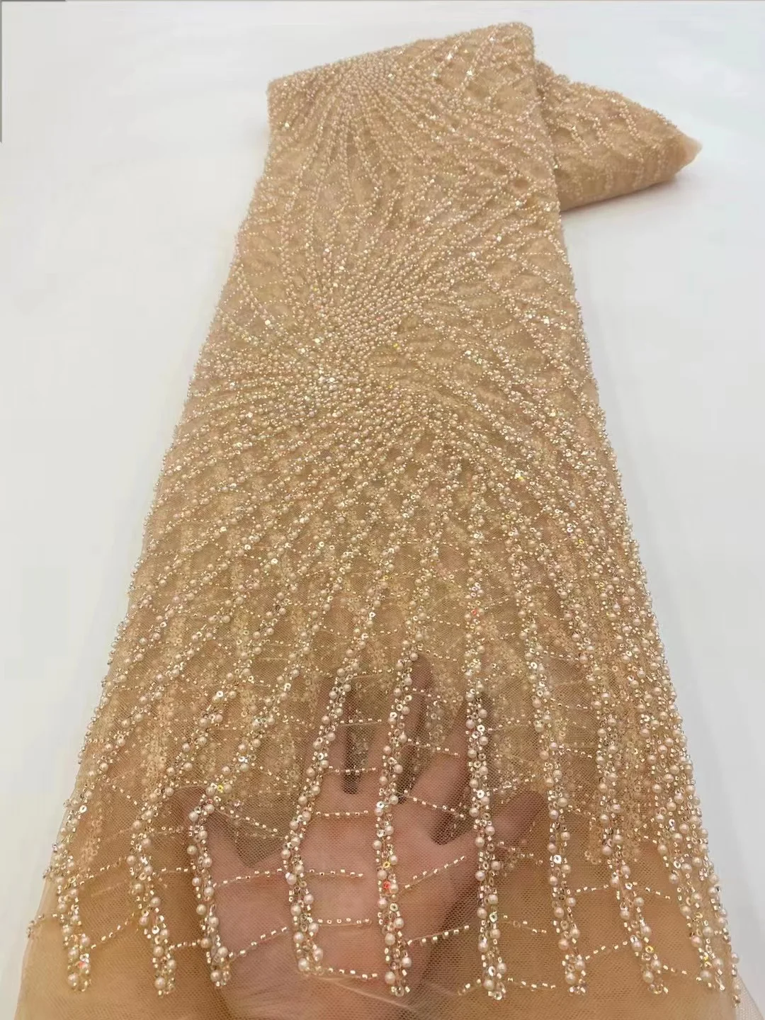 

Latest Luxury Elegant African Embroidery Bead Tube Lace Nigerian With Sequins 3d Lace Fabric For Wedding Party Dress PL395-7