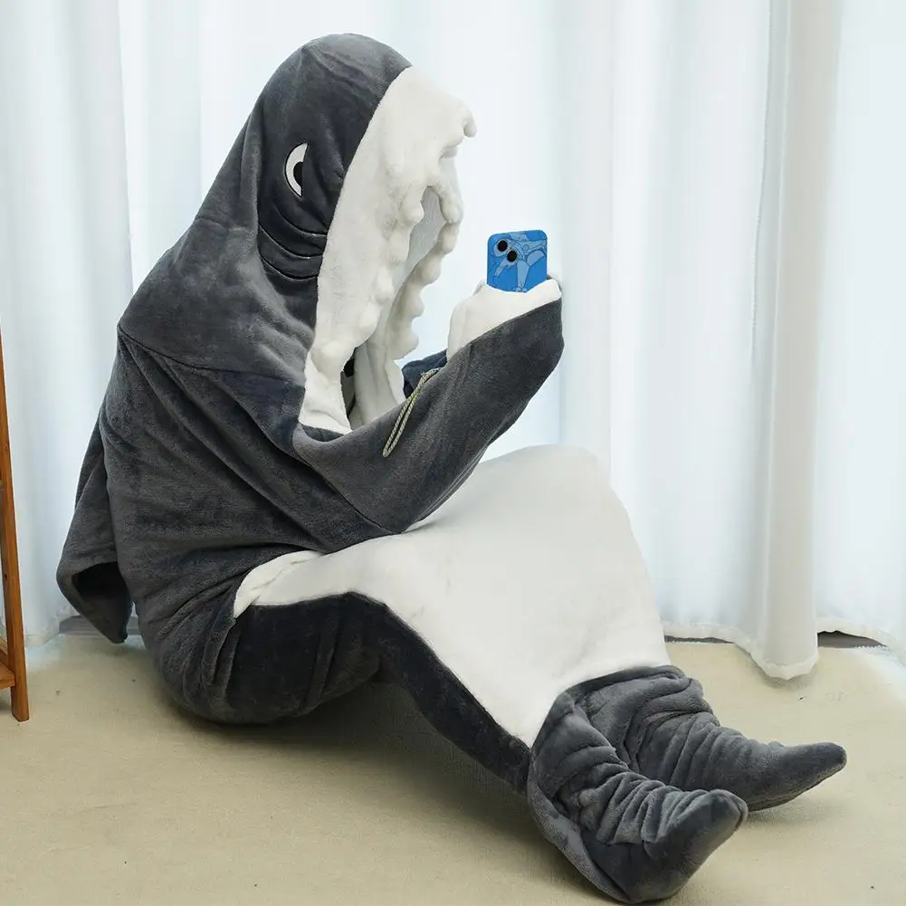 

New Shark Blanket Hoodie Hooded Shark Sleeping Bag Cartoon Shark Pajamas Office Nap Shark Blanket Sleeping Blanket Hand Opening