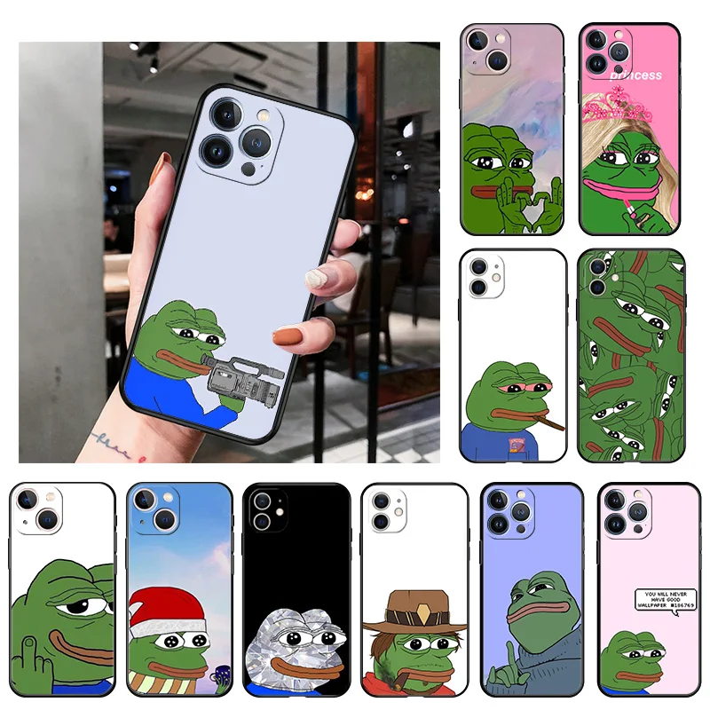 

Camera Protection Silicone Phone Case for iphone 14 13 11 12 Pro XS Max Mini XR SE 8 7 Plus X Cartoon Cute Frog Art Soft Cover