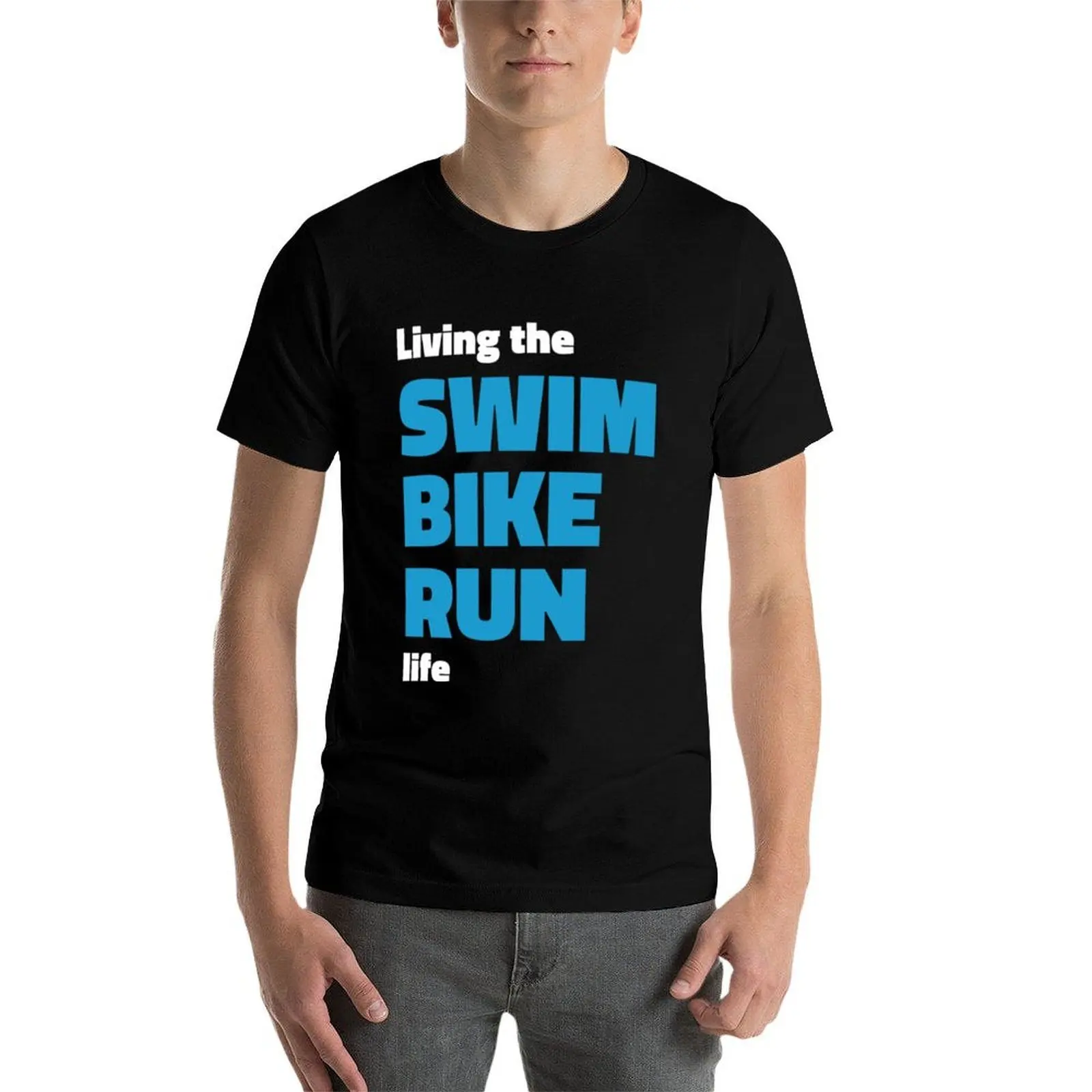 Фото Футболка Living the SWIM BIKE RUN для триатлона, мужские футболки для мужчин, мужские футболки, хлопковая футболка №5