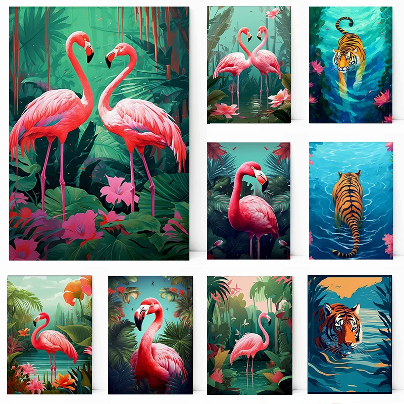 Растительный тропический сад экзотический Тигр Леопард Фламинго животные