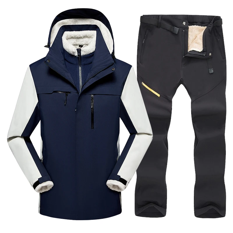 Зимний теплый лыжный костюм мужские ветрозащитные водонепроницаемые флисовые