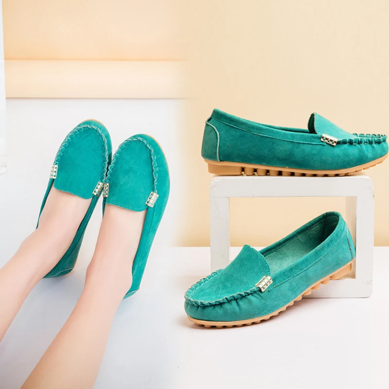 New Women Flat Shoes Trendy Round Toe Peas Shoes Casual Slip-on Loafers Women's Comfortable Driving Shoes Non-slip Walking Shoes