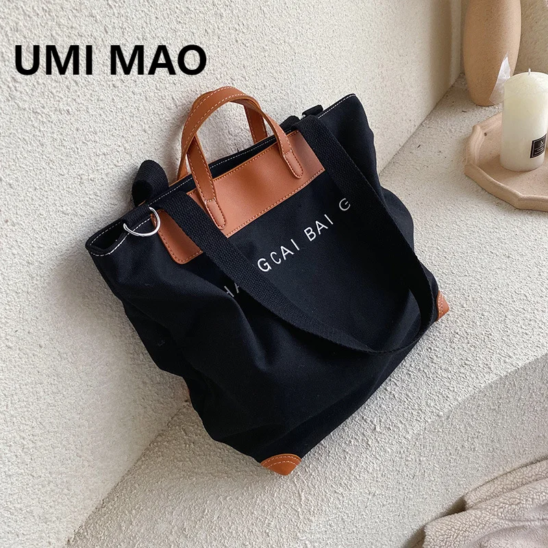 

UMI MAO Luxury Fashion One Shoulder Women's Bag 2023 New Letter Ins Tote Student Handheld Classroom Fashion Youth Canvas Bag